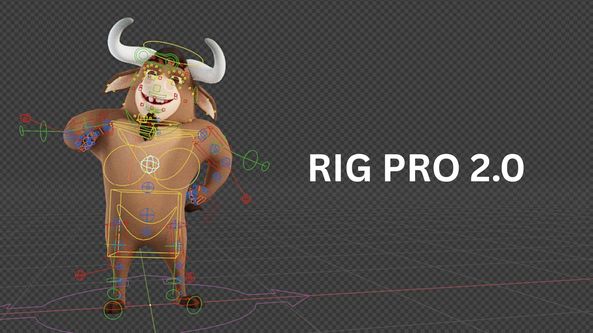 Autorig 2.0 rigging system with professional rig controls for bull mascot